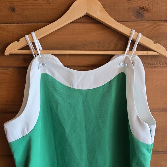 Aureum Mini Dress Wave Hem Green Medium Retro Beachy Pinup White Tank Top Summer - Picture 5 of 7
